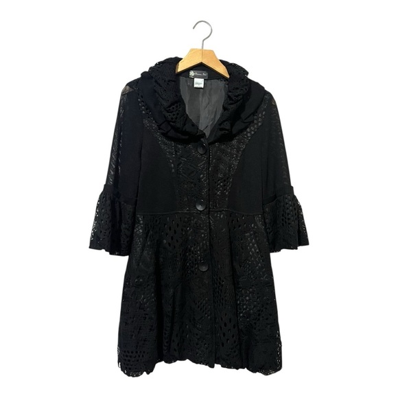 Damee, Inc Black Lace Crochet Ruffle Collar Jacket Coatigan Whimsygoth Fairy M - Picture 3 of 7